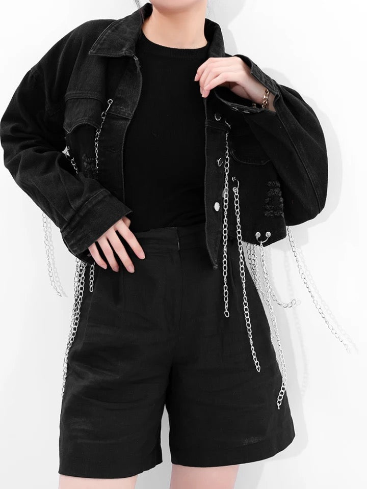 Broken Chained Denim Jacket (Black)