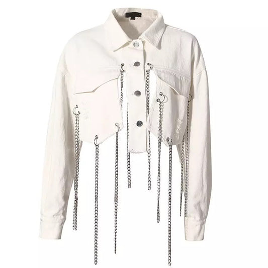 Broken Chained Denim Jacket (White)