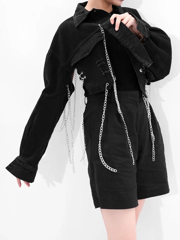 Broken Chained Denim Jacket (Black)